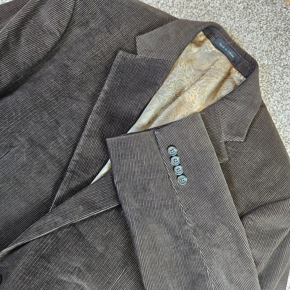 Chaps Mens Corduroy Blazer Brown Cotton Paisley Lined Sport Coat 42R